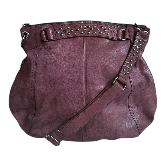 Banana Republic Hobo Shoulder Bag Size Large Burgundy Goat Leather Studded - Picture 1 of 9
